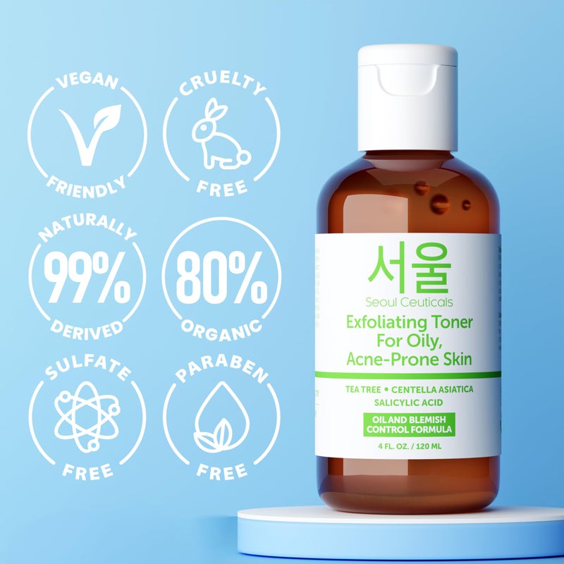 SeoulCeuticals Korean Toner for Oily Acne Prone Skin â€“ Korean Skin Care Tea Tree Toner for Face â€“ Facial Toner Centella Asiatica, Salicylic Acid. 4 FL OZ - Image 3