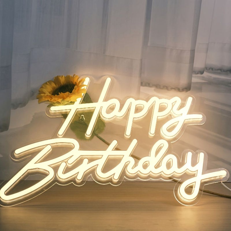New Happy Birthday Neon Sign Pink Light Led Wall Decor Usb Battery Powered - Image 1