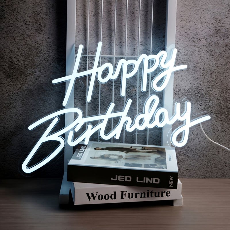 New Happy Birthday Neon Sign Pink Light Led Wall Decor Usb Battery Powered - Image 5