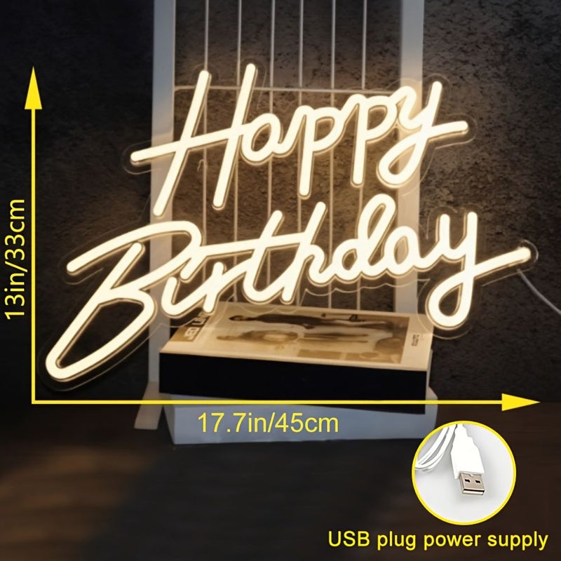 New Happy Birthday Neon Sign Pink Light Led Wall Decor Usb Battery Powered - Image 3