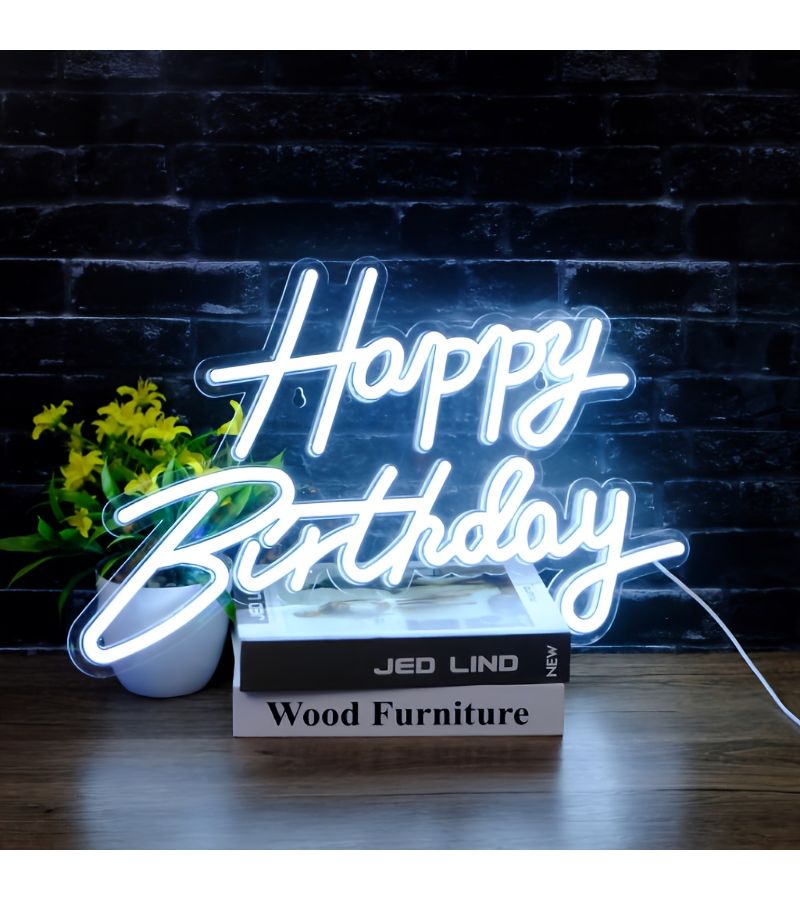 New Happy Birthday Neon Sign Pink Light Led Wall Decor Usb Battery Powered - Image 4