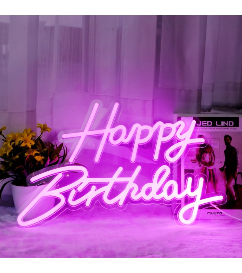 New Happy Birthday Neon Sign Pink Light Led Wall Decor Usb Battery Powered - Image 2