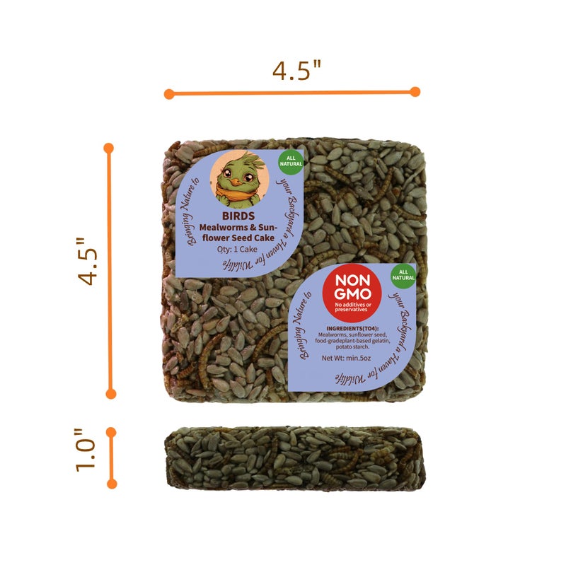 BIRDADDY Wild Bird Mealworms & Sunflower Seeds Suet Cakes, High Protein Feed, Pack of 6, Size 4.5"x4.5"x1.0" Poultry Feed, Cattle Feed (4.5"x4.5"x1.0", Mealworms & Sunflower Seeds) - Image 2