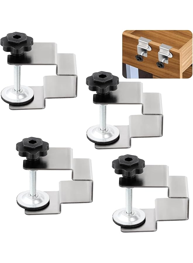 promass Drawer Front Installation Clamps, Universal Cabinet Clamping Tools, Stainless Steel Drawer Face Holders, Flexible Drill Hole Guide, Bow Structure Fixture, Woodworking Cabinet Aids Jig (4Pcs)