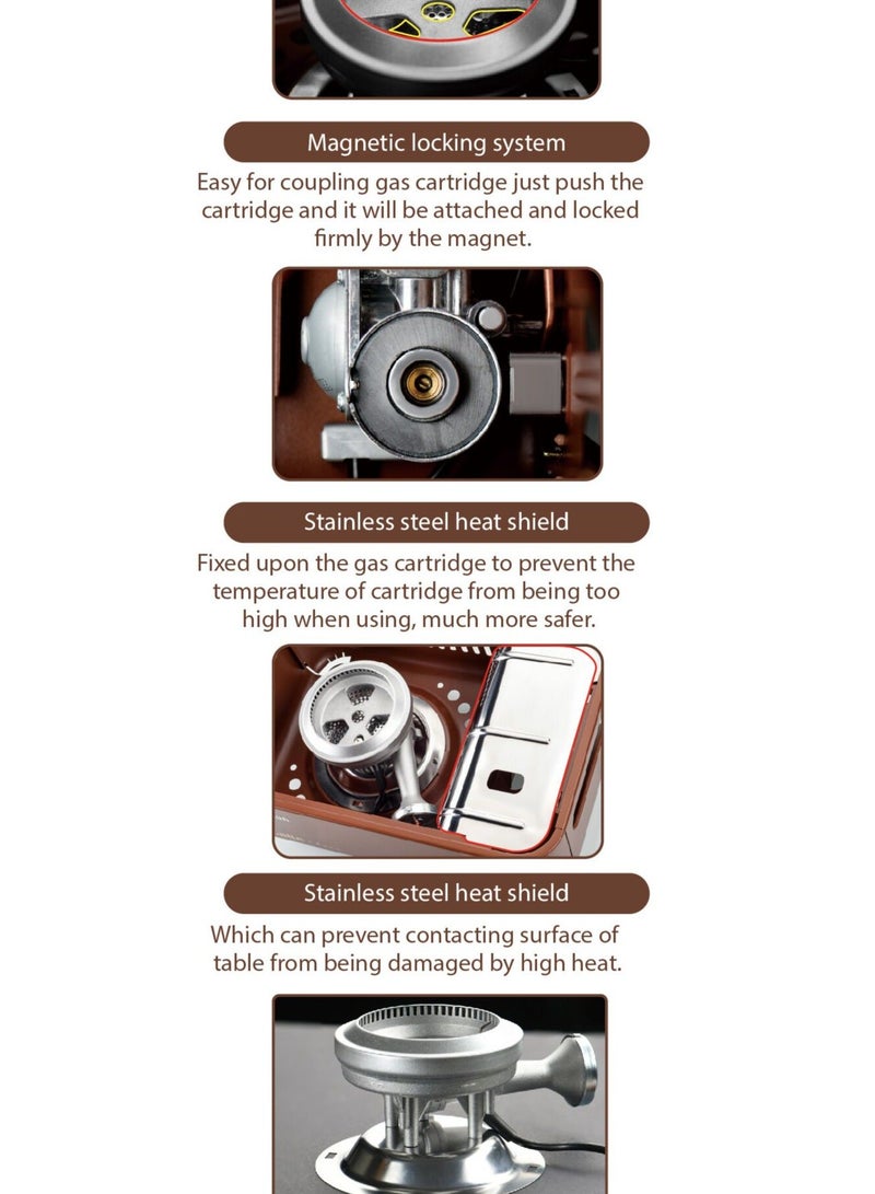 ماكسن 1 قطعة موقد غاز محمول للتخييم، بموقد من الألمنيوم المصبوب بدقة، تصميم لهب داخلي، نظام قفل مغناطيسي، قرص توزيع هواء من الفولاذ المقاوم للصدأ، إشعال بالضغط والدوران، مدمج وملون للاستخدام الخارجي والرحلات والشواء (لون عشوائي) - Image 5