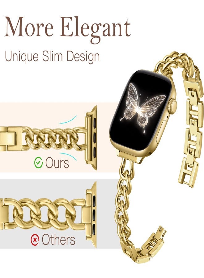 Witzon Gold Band Compatible with Apple Watch Band for Women 41mm 40mm 38mm 42mm 44mm 45mm 46mm, Slim Metal Strap Dressy Chain Link Bracelet Replacement for iWatch Series 11 10 SE 9 8 7 6 5 4 3 2 1 - Image 3