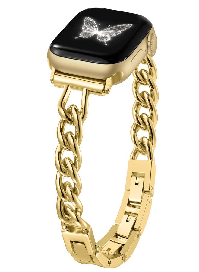 Witzon Gold Band Compatible with Apple Watch Band for Women 41mm 40mm 38mm 42mm 44mm 45mm 46mm, Slim Metal Strap Dressy Chain Link Bracelet Replacement for iWatch Series 11 10 SE 9 8 7 6 5 4 3 2 1 - Image 1
