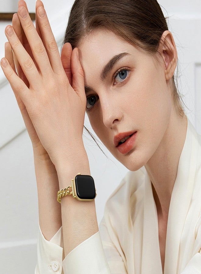 Witzon Gold Band Compatible with Apple Watch Band for Women 41mm 40mm 38mm 42mm 44mm 45mm 46mm, Slim Metal Strap Dressy Chain Link Bracelet Replacement for iWatch Series 11 10 SE 9 8 7 6 5 4 3 2 1 - Image 2