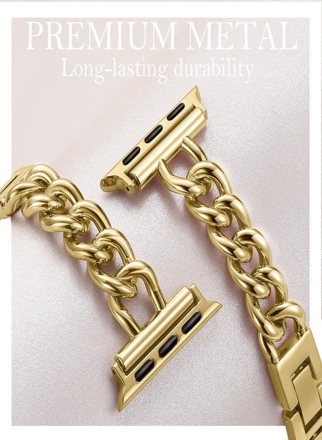 Witzon Gold Band Compatible with Apple Watch Band for Women 41mm 40mm 38mm 42mm 44mm 45mm 46mm, Slim Metal Strap Dressy Chain Link Bracelet Replacement for iWatch Series 11 10 SE 9 8 7 6 5 4 3 2 1 - Image 5