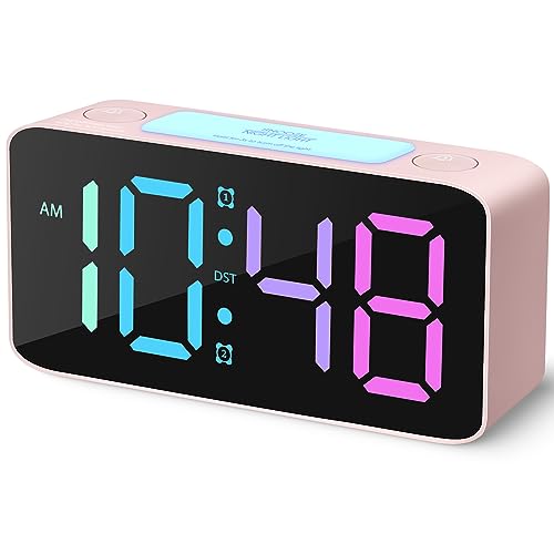 Cadmos Super Loud Alarm Clock for Heavy Sleepers Adults,Digital Clock with 7 Color NightLight,Adjustable Volume,USB Charger,Small Clocks for Bedrooms Bedside,ok to Wake for Kids,Teens (Pink+RGB) - Image 1