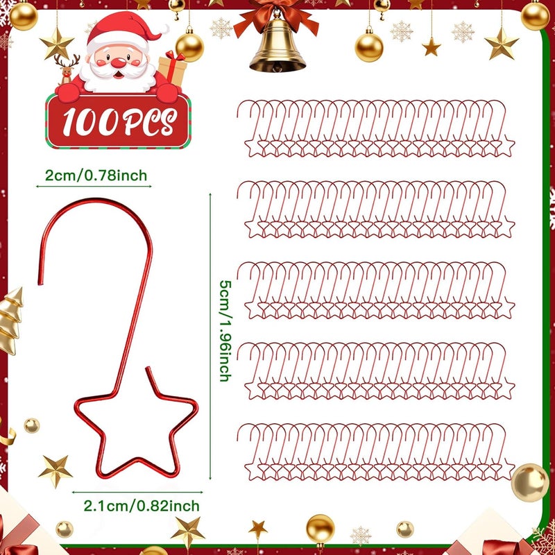 QIHOMPIB 100 PCS Red Ornament Hooks(2 Inch) for Christmas Tree Home Party Decorations Metal Star Ornament Hangers Anchors Xmas Stocking Small Ornaments Ball Bulb Hangings Hooks Pins Clips Decor Indoor Outdoor - Image 2