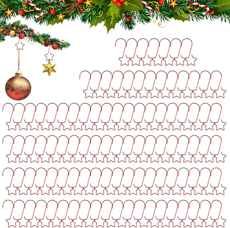 QIHOMPIB 100 PCS Red Ornament Hooks(2 Inch) for Christmas Tree Home Party Decorations Metal Star Ornament Hangers Anchors Xmas Stocking Small Ornaments Ball Bulb Hangings Hooks Pins Clips Decor Indoor Outdoor - Image 1