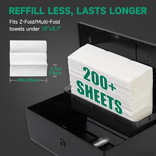 anydry WallMounted Paper Towel Dispenser Fits TriFold Towels up to 10x31 Inches Holds 200 Sheets Ideal for Home Commercial Use Black - Image 3