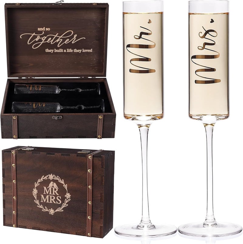 Physkoa Wedding Champagne Flutes-Toasting Mr and Mrs Champagne Glasses with Keepsake Box– Bride and Groom Champagne Glasses - Image 1