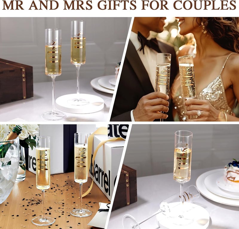 Physkoa Wedding Champagne Flutes-Toasting Mr and Mrs Champagne Glasses with Keepsake Box– Bride and Groom Champagne Glasses - Image 2