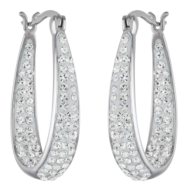 Savlano Inside Out Oval Shape Crystal Hoop Earrings For Women (White Gold) - Image 2