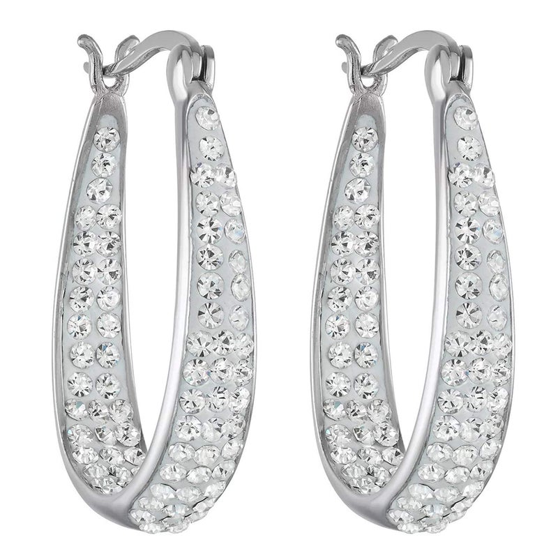 Savlano Inside Out Oval Shape Crystal Hoop Earrings For Women (White Gold) - Image 1