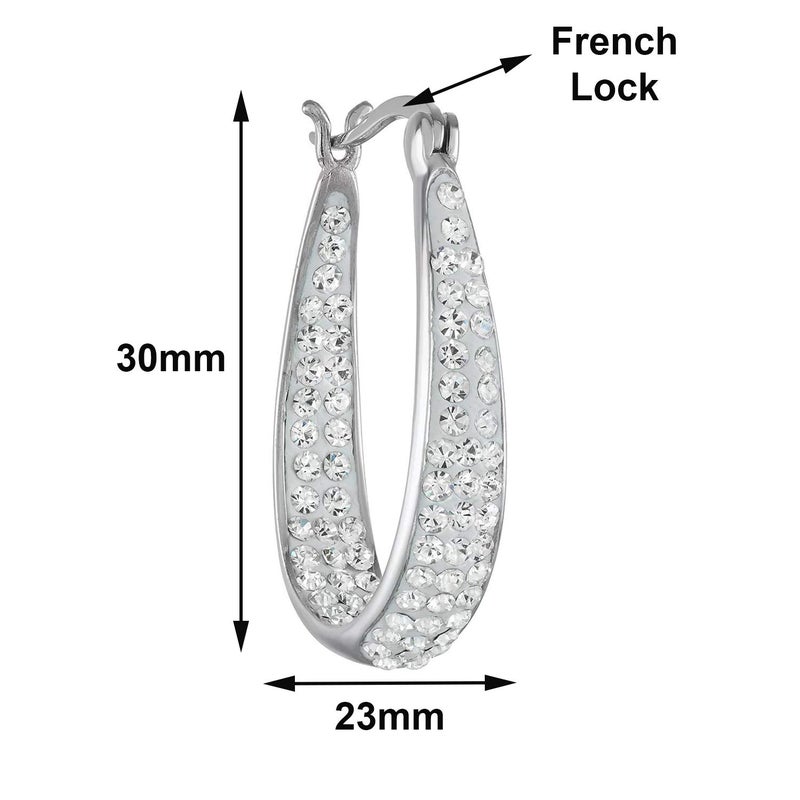 Savlano Inside Out Oval Shape Crystal Hoop Earrings For Women (White Gold) - Image 3
