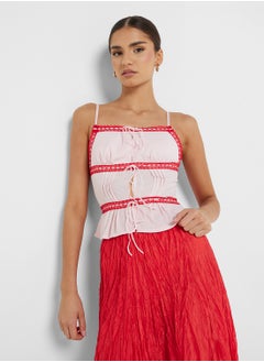 Ginger Cami Tie Up Detail Top With Contrast Trim  - Image 1