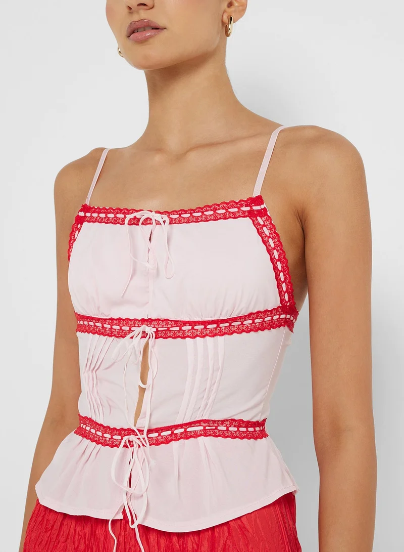 Ginger Cami Tie Up Detail Top With Contrast Trim