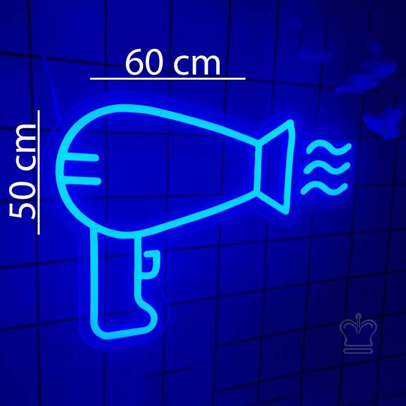 Horoof Home Hair Dryer Neon Blue LED Wall Light - 60x50cm Acrylic Beauty Salon Decor - Image 2