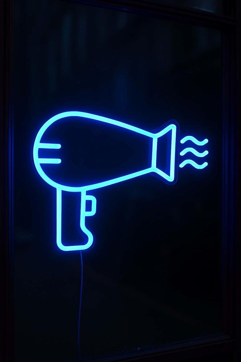 Horoof Home Hair Dryer Neon Blue LED Wall Light - 60x50cm Acrylic Beauty Salon Decor - Image 1