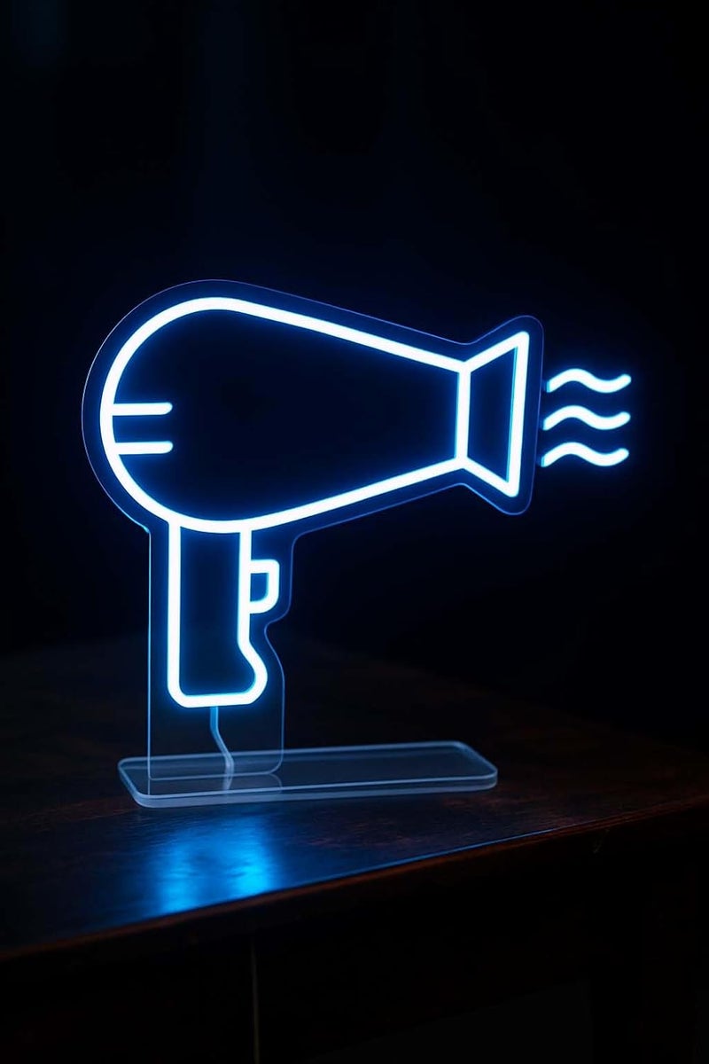 Horoof Home Hair Dryer Neon Blue LED Wall Light - 60x50cm Acrylic Beauty Salon Decor - Image 3