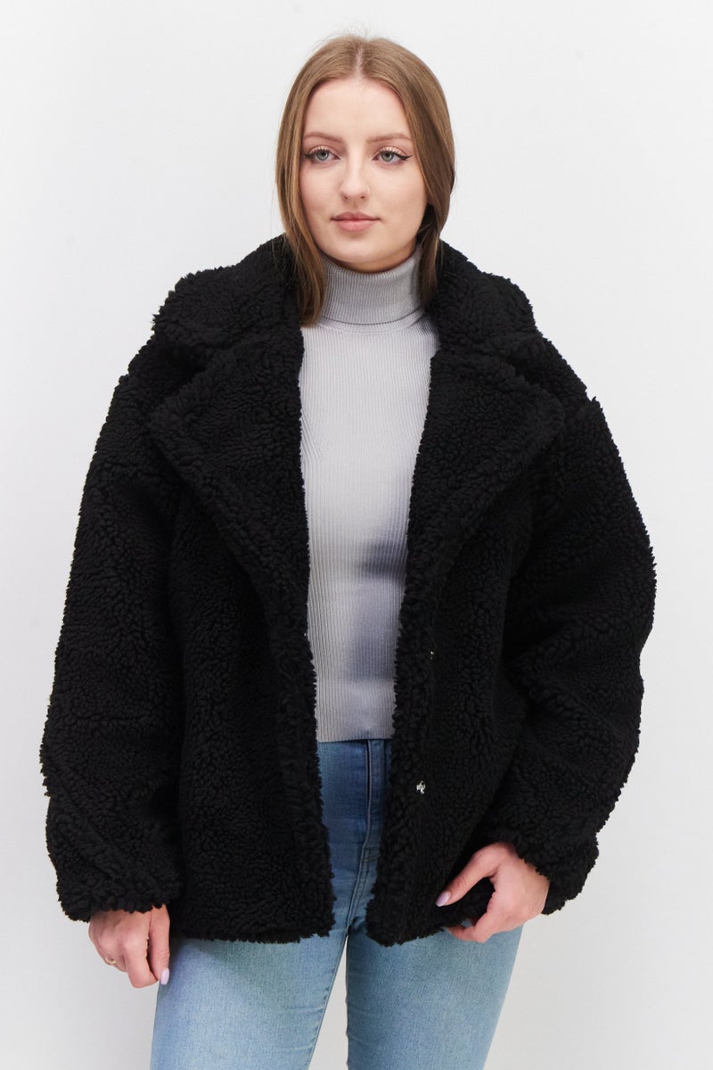 NA-KD Women Spread Collar Long Sleeves Knitted Jacket, Black  - Image 1