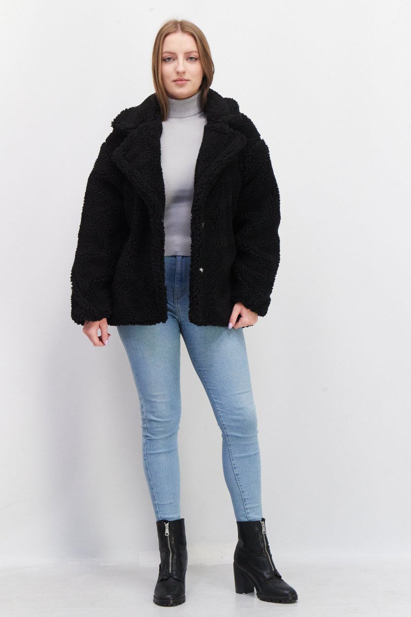 NA-KD Women Spread Collar Long Sleeves Knitted Jacket, Black  - Image 3