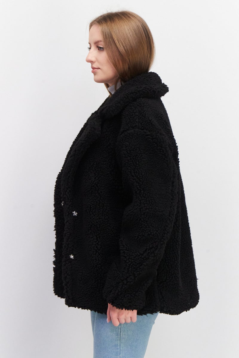 NA-KD Women Spread Collar Long Sleeves Knitted Jacket, Black  - Image 2
