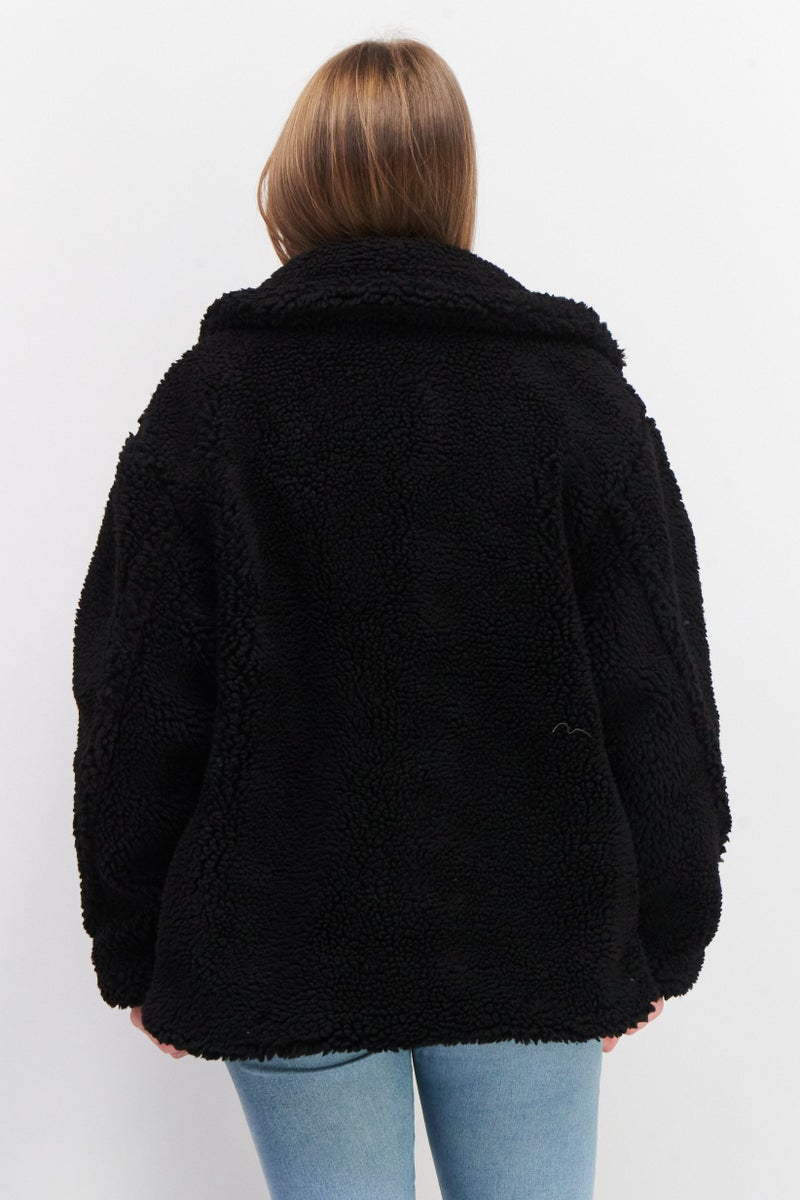 NA-KD Women Spread Collar Long Sleeves Knitted Jacket, Black  - Image 4