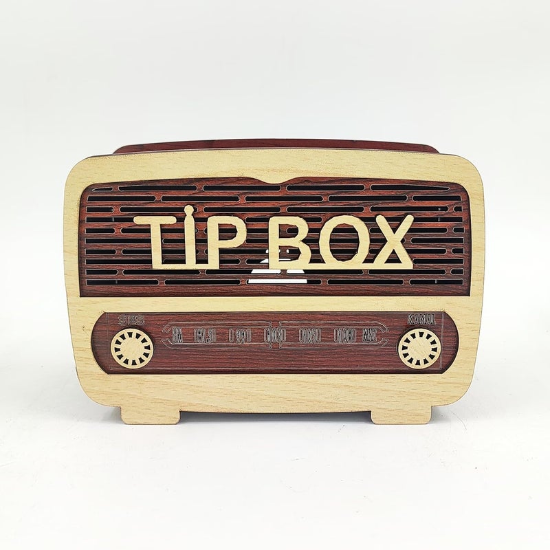MeeCraft Vintage Radio Design Wooden Tip Box 20x15x7 cm Money Box for Restaurant and Hotel Collection Brown and Beige - Image 1