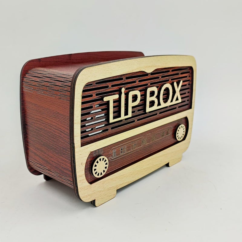 MeeCraft Vintage Radio Design Wooden Tip Box 20x15x7 cm Money Box for Restaurant and Hotel Collection Brown and Beige - Image 2