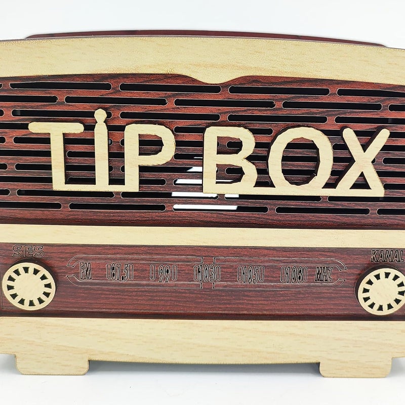 MeeCraft Vintage Radio Design Wooden Tip Box 20x15x7 cm Money Box for Restaurant and Hotel Collection Brown and Beige - Image 5