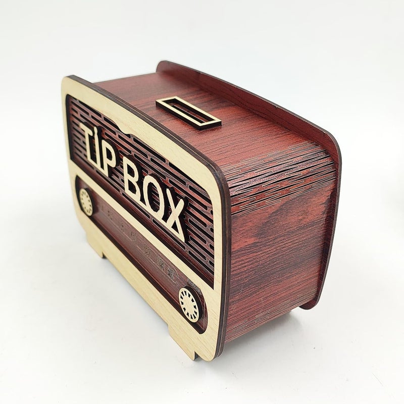 MeeCraft Vintage Radio Design Wooden Tip Box 20x15x7 cm Money Box for Restaurant and Hotel Collection Brown and Beige - Image 3