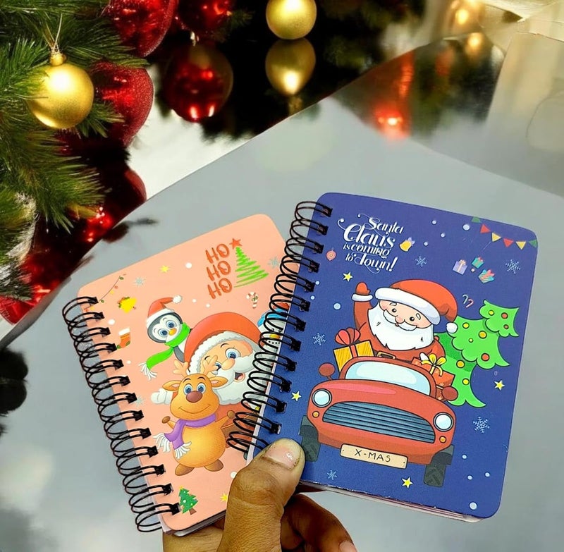 Tera13 دفتر ملاحظات حلزوني صغير، هدية عيد الميلاد سانتا كلوز، هدايا حفلة عيد الميلاد/هدايا العودة للأطفال، دفتر للأطفال، هدايا عيد الميلاد للأطفال، دفتر عيد الميلاد (4 قطع) - Image 4