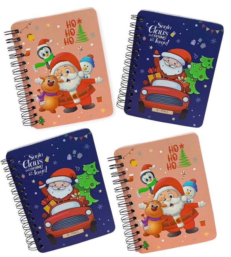 Tera13 دفتر ملاحظات حلزوني صغير، هدية عيد الميلاد سانتا كلوز، هدايا حفلة عيد الميلاد/هدايا العودة للأطفال، دفتر للأطفال، هدايا عيد الميلاد للأطفال، دفتر عيد الميلاد (4 قطع) - Image 1