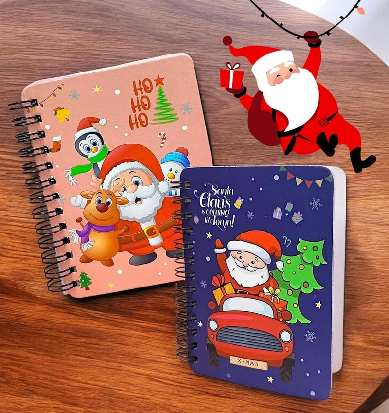 Tera13 دفتر ملاحظات حلزوني صغير، هدية عيد الميلاد سانتا كلوز، هدايا حفلة عيد الميلاد/هدايا العودة للأطفال، دفتر للأطفال، هدايا عيد الميلاد للأطفال، دفتر عيد الميلاد (4 قطع) - Image 5