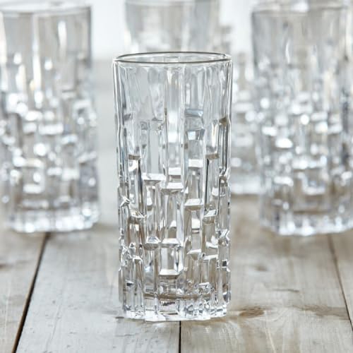 FINSTER Glass Premium Juice Water Glasses Set of 8-300ml, Transparent (Long Crystal 3D Brick Design Milkshake Glass Set Cocktail Mocktail Tumbler) - Image 5