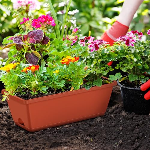 CADUKE Railing Planter Boxes Deck 2 Pack Railing Flower Box with Adjustable Bracket 17 Inch Window Boxes Rectangle Window Deck Hanging Planters Boxes for Outdoor Patio, Red - Image 5