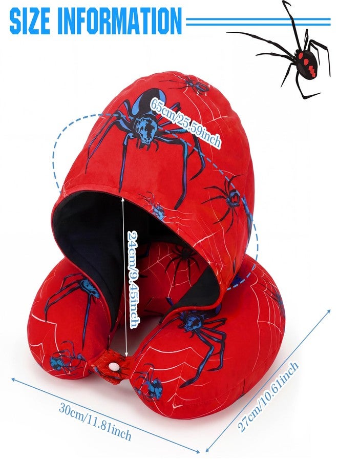 Gilprop Privacy Friendly Hooded Travel Pillow, U Shaped Memory Foam Neck Pillow with Washable Cover, Soft Neck Head Support Travel Accessories for Airplane Car Train Bus Trips(Spider Style) - Image 3
