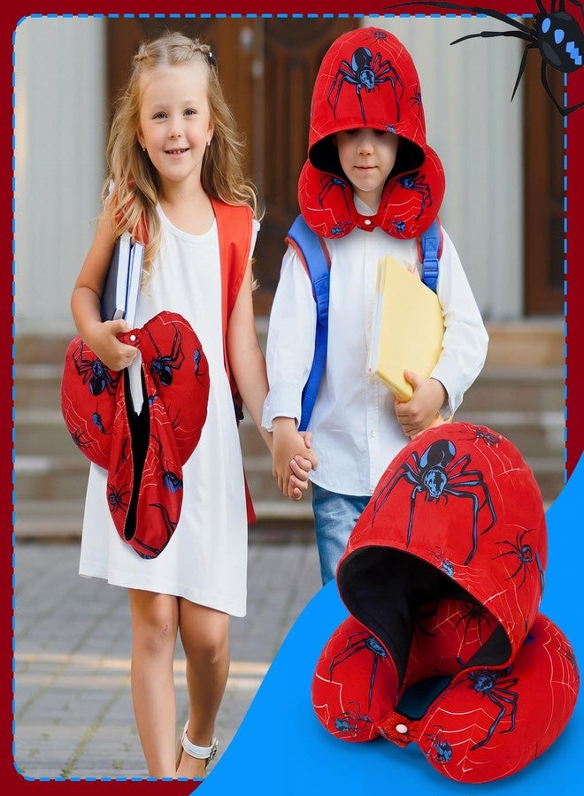 Gilprop Privacy Friendly Hooded Travel Pillow, U Shaped Memory Foam Neck Pillow with Washable Cover, Soft Neck Head Support Travel Accessories for Airplane Car Train Bus Trips(Spider Style) - Image 2