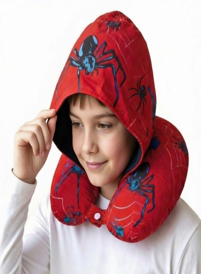 Gilprop Privacy Friendly Hooded Travel Pillow, U Shaped Memory Foam Neck Pillow with Washable Cover, Soft Neck Head Support Travel Accessories for Airplane Car Train Bus Trips(Spider Style) - Image 1