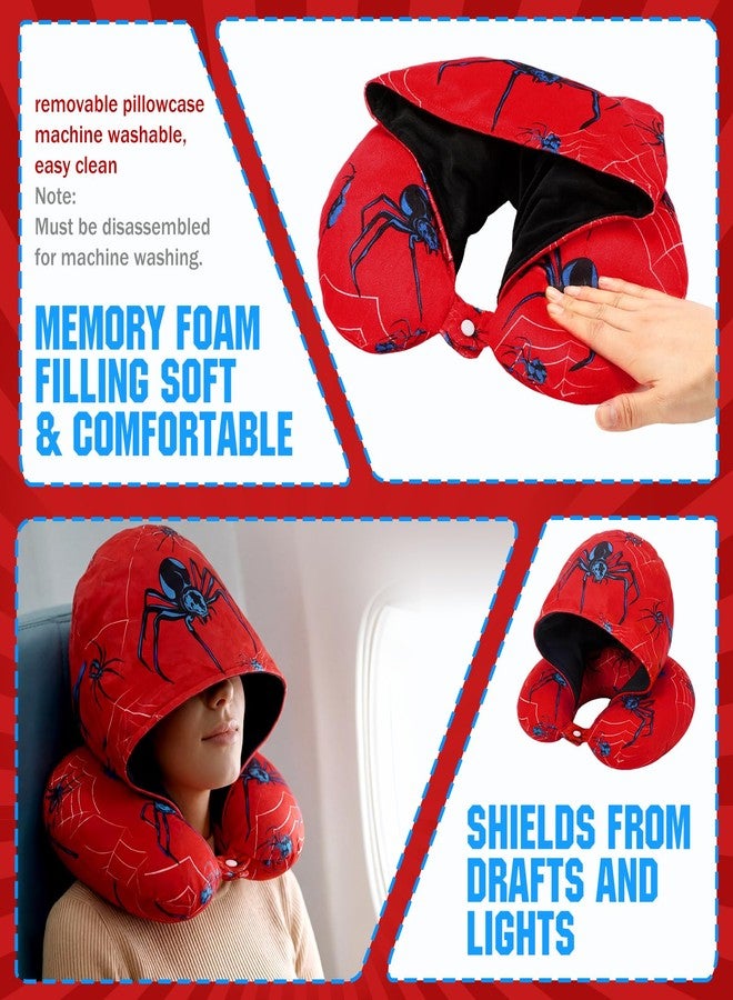 Gilprop Privacy Friendly Hooded Travel Pillow, U Shaped Memory Foam Neck Pillow with Washable Cover, Soft Neck Head Support Travel Accessories for Airplane Car Train Bus Trips(Spider Style) - Image 5