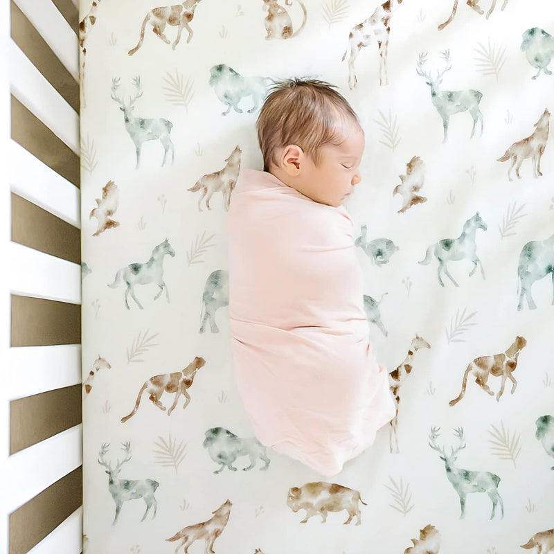 GRSSDER Stretch Ultra Soft Jersey Knit Fitted Crib Sheets Set 2 Packï¼ŒFit All Standard Crib Mattress Pads Safe and Snug, Crib Fitted Sheet for Baby, Stylish African Savannah Animals Pattern - Image 5