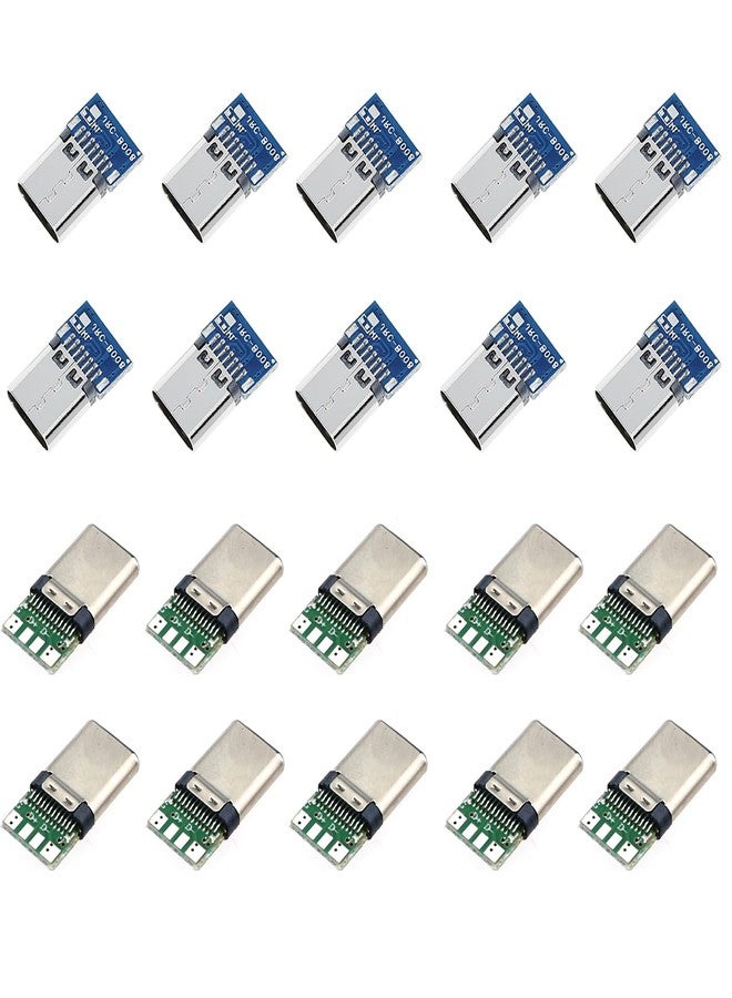 Teansic 20 Pcs 24 pin Type C Male Female Plug Socket Connector with PCB Board,USB 3.1 Connectors Adapter to Solder Wire & Cable (10 Pcs Male + 10 Pcs Female Connector) - Image 1