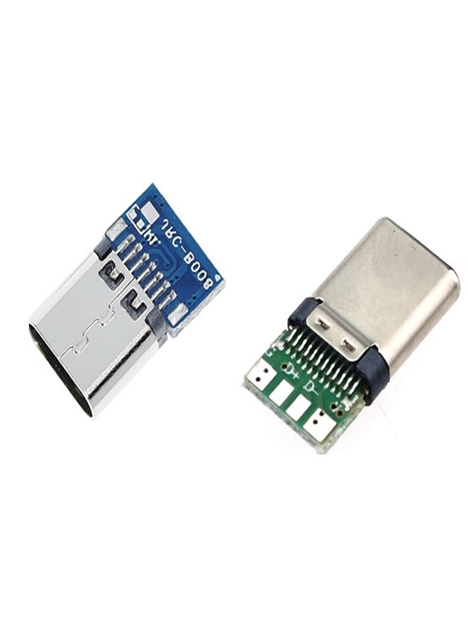 Teansic 20 Pcs 24 pin Type C Male Female Plug Socket Connector with PCB Board,USB 3.1 Connectors Adapter to Solder Wire & Cable (10 Pcs Male + 10 Pcs Female Connector) - Image 4