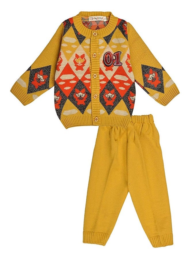 Sweetums Baby Boys' Wool Clothing Set, Wool Knitted (United Colors Yellow, Dark Grey Mix, Red, Kids Winter Sweater Pyjami Suit, 0 to 12 Months) (3-6 Months) - Image 1