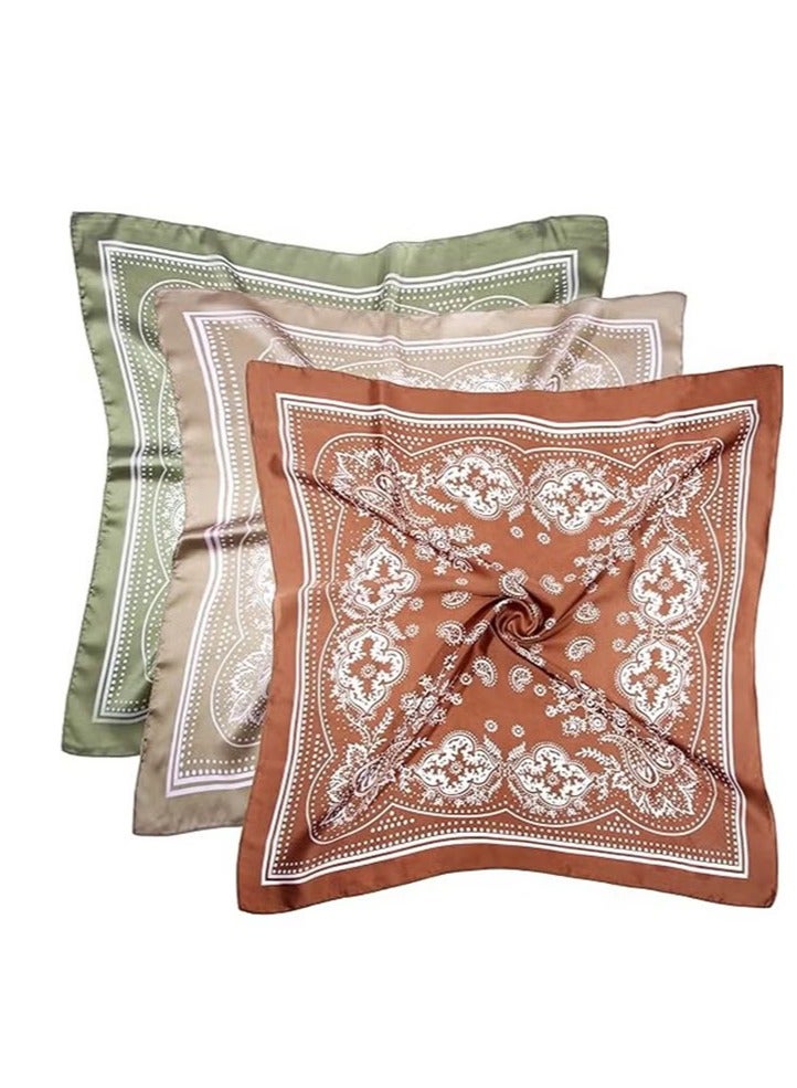 3 Pcs 27.5 Inches satin hair scarf Head Scarf for Women Men Vintage Bandanas Satin Hair Scarf Silk Wrap Neck Square Scarves - Image 5