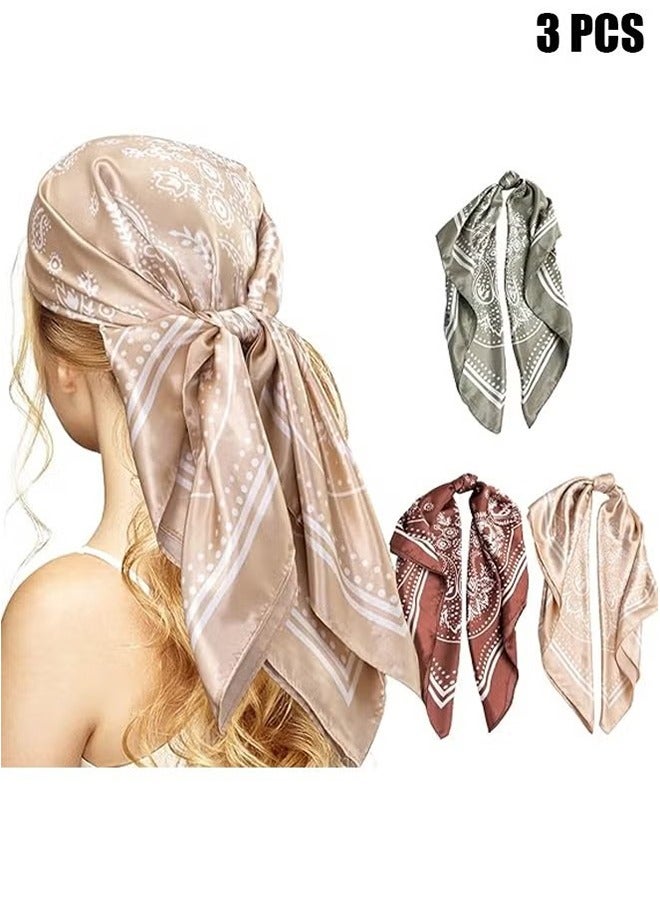3 Pcs 27.5 Inches satin hair scarf Head Scarf for Women Men Vintage Bandanas Satin Hair Scarf Silk Wrap Neck Square Scarves - Image 1